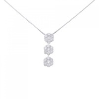 K18WG スリーストーン フラワー ダイヤモンド ネックレス 1.20CT
