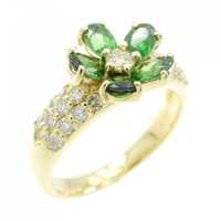 K18YG フラワー ガーネット リング