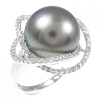 K18WG 黒蝶パール リング 14.6mm