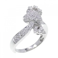 K18WG パヴェ フラワー ダイヤモンド リング 0.65CT