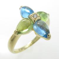 K18YG フラワー カラーストーンリング