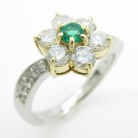 PT／K18YG フラワー エメラルドリング30％引き