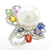K18WG カラーストーン シロチョウパールリング10％引き