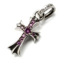CHROME HEARTS(クロムハーツ)　CHクロス ベイビーファットチャームw/パヴェピンクサファイア ペンダント【トップのみ】　ネックレス