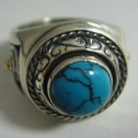 Flower Pueblo 世界に息吹リング　【ターコイズ付き】