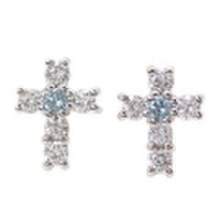 K18WG＆チタン　ワンポイントアイスブルー　ダイヤモンド　クロス　ピアス