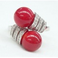 SS 珊瑚 CZ ツイン クロス リング