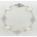 SS 淡水パール & CZ ステーション ブレスレット