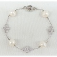 SS 淡水パール & CZ ステーション ブレスレット