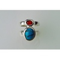 Turquoise & Carnelian Silver Ring