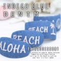 【IMPORT】ビーチファッションにお似合い♪海を感じる刺繍文字　インディゴブルーデニム　*　ヘアゴム