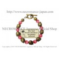 【ネクロマンス NECROMANCE】ピンクキャッツアイブラスローズスカルブレスレット Pink Cat’s Eye Brass Rose Skull Bracelet 薔薇 骸骨 猫目石