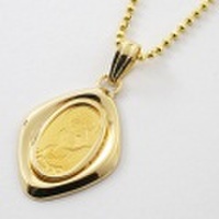 【送料無料】【日本製】【男女兼用】純金/K24 コイン/金貨ペンダント デザイン爪枠(K18/18金) 聖母マリア オーバル （999.9）刻印 シルバー/SV925/金メッキ カットボールチェーン付　1793-PG12