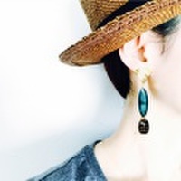 イヤリング　brass×カラーシェル×グラスビーズ　E-pi-0014