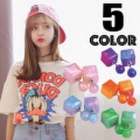 カラフル キューブ 2way バックキャッチ ピアス ビジュー レディース ストーン マーブル ラメ パールラメ パール トロピカル dream 夏 今コレ 760412