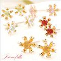 ジェムケリー選べるイエローゴールドフラワー天然石ピアス