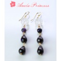 スギライト＆水晶バラの１４KGFピアス