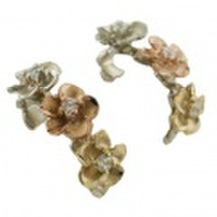 ハワイアンジュエリー 14Kピアス トライカラーハーフフーププルメリアダイヤモンドピアス