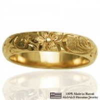 ハワイアンジュエリー オーダーメイド 1.5mm厚 幅4mm 14金 イエローゴールド バレルリング