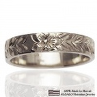 ハワイアンジュエリー オーダーメイド お手軽な1.0mm厚 幅4mm 14金ホワイトゴールド フラットリング