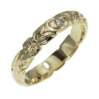 ハワイアンジュエリー オーダーメイド お手軽な1.25mm厚 幅4mm 14金グリーンゴールド ダイヤモンドバレルリング