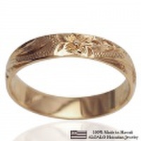 ハワイアンジュエリー オーダーメイド 重厚な立体感2mm厚 幅4mm 14金 ピンクゴールド バレルリング