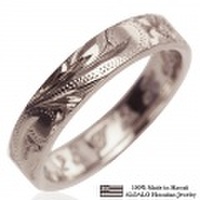 ハワイアンジュエリー オーダーメイド 重厚な立体感2mm厚 幅4mm 14金ホワイトゴールド フラットリング