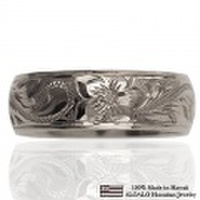 ハワイアンジュエリー オーダーメイド 重厚な立体感2mm厚 幅6mm 14金ホワイトゴールド バレルリング