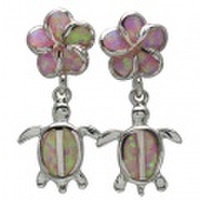 ハワイアンジュエリー ピンクオパールプルメリアホヌピアス ロジウムコーティング