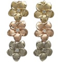 ハワイアンジュエリー14kゴールドダイヤモンド3プルメリアピアス