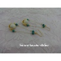 メタルパーツU字にマザーオブパールとトルコ石のピアス