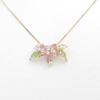 750PG／K18PG フラワー カラーストーンネックレス