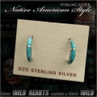 クリックポストのみ送料無料！ピアス　インレイ　インディアンジュエリー　シルバー925　ターコイズ Turquoise Sterling Pierced Earrings Native American style WILD HEARTS Leather&Silver (ID se3219)