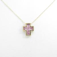 K18YG クロス ピンクサファイヤネックレス