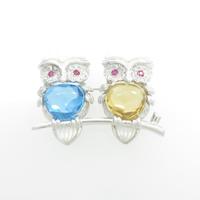 K18WG フクロウ カラーストーンブローチ10％引き