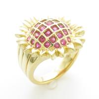 K18YG フラワー ルビーリング