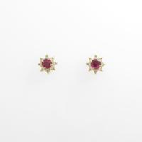 K18YG フラワー ルビーピアス