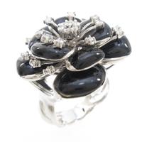 K18WG フラワー オニキスリング