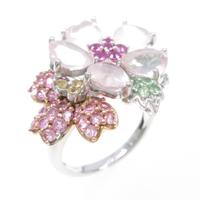 K18WG／K18YG フラワー ローズクオーツリング