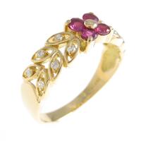 K18YG フラワー ルビーリング