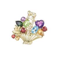 K18YG フラワー×リボン マルチカラーブローチ