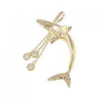 14KYG/K18YG ダイヤモンド シャーク スリーストーン ペンダント 0.22CT