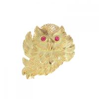 K18YG フクロウ ルビー ブローチ 0.10CT