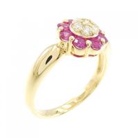 K18YG ルビー フラワー リング 0.64CT