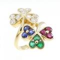 K18YG クローバー カラーストーン リング