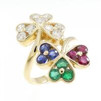 K18YG クローバー カラーストーン リング