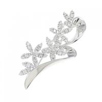 K18WG/K14WG フラワー ダイヤモンド ブローチ 1.00CT