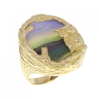 K18YG フクロウ メノウ リング