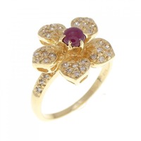 K18YG フラワー ルビー リング 0.31CT