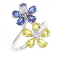 750WG フラワー サファイヤ リング 拡散処理未検査